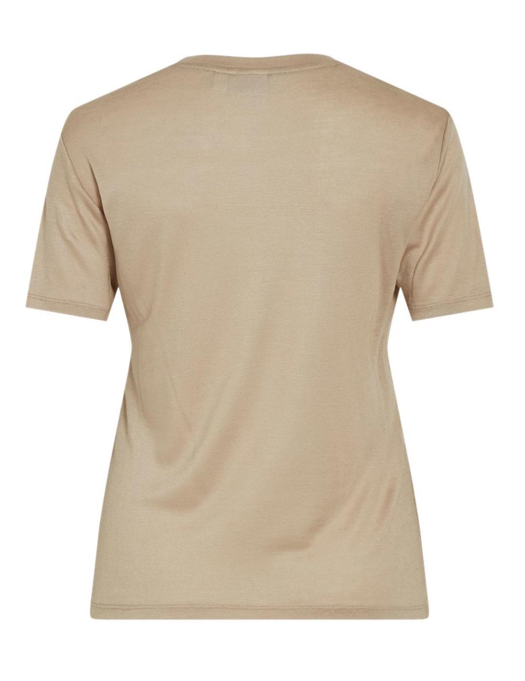 Camiseta básica Vila Alexia beige de manga corta para mujer