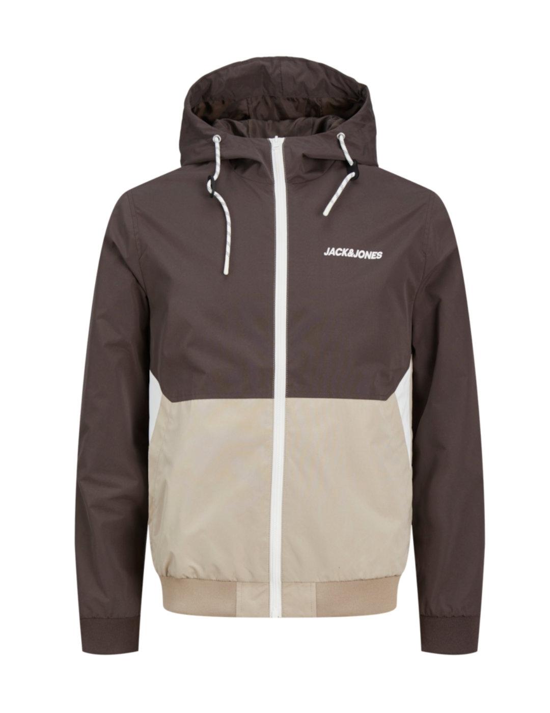 Chaqueta cortavientos Jack&Jones Rush marrón y beige hombre