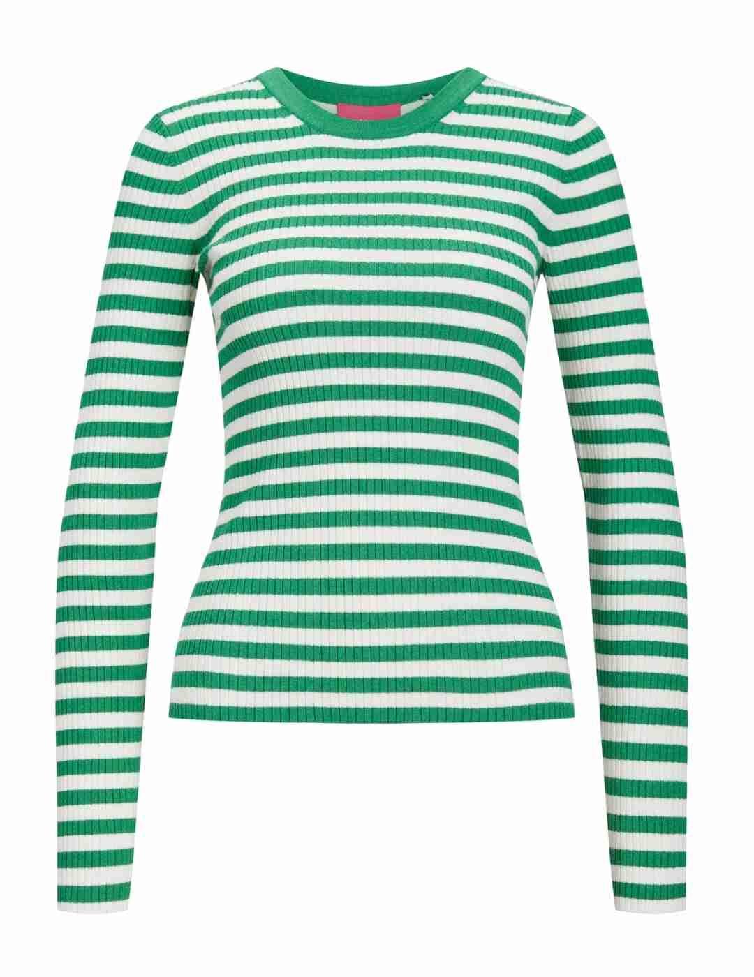 Camiseta JJXX Jodi blanco rayas verdes de canalé para mujer