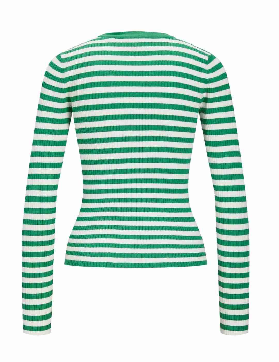 Camiseta JJXX Jodi blanco rayas verdes de canalé para mujer