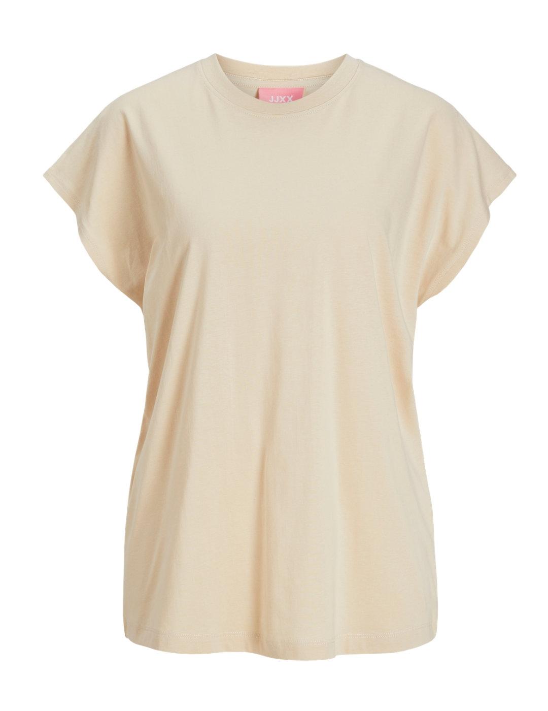 Camiseta básica JJXX Astrid beige manga sisa para mujer