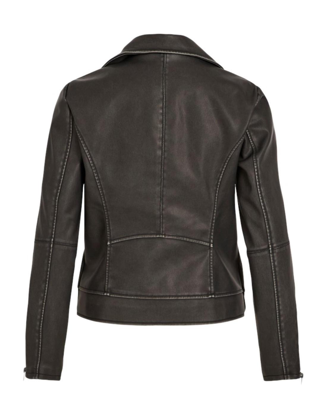 Chaqueta Vila Cara cuero negro desgastado regular para mujer