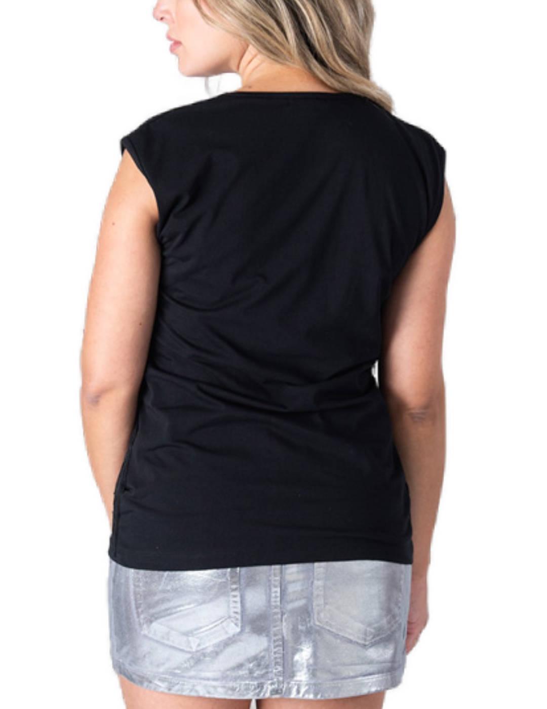 Camiseta Animosa Explota negra corazón manga sisa para mujer