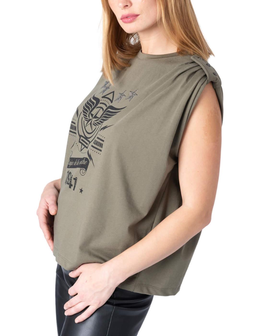 Camiseta Animosa Brujas de la noche verde militar para mujer