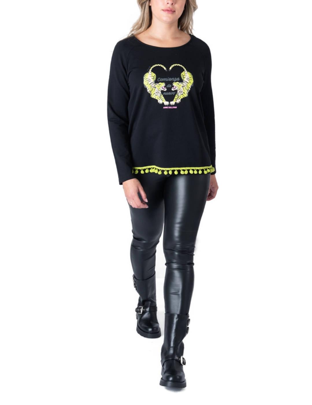 Sudadera Animosa Anne Sullivan negro sin capucha para mujer