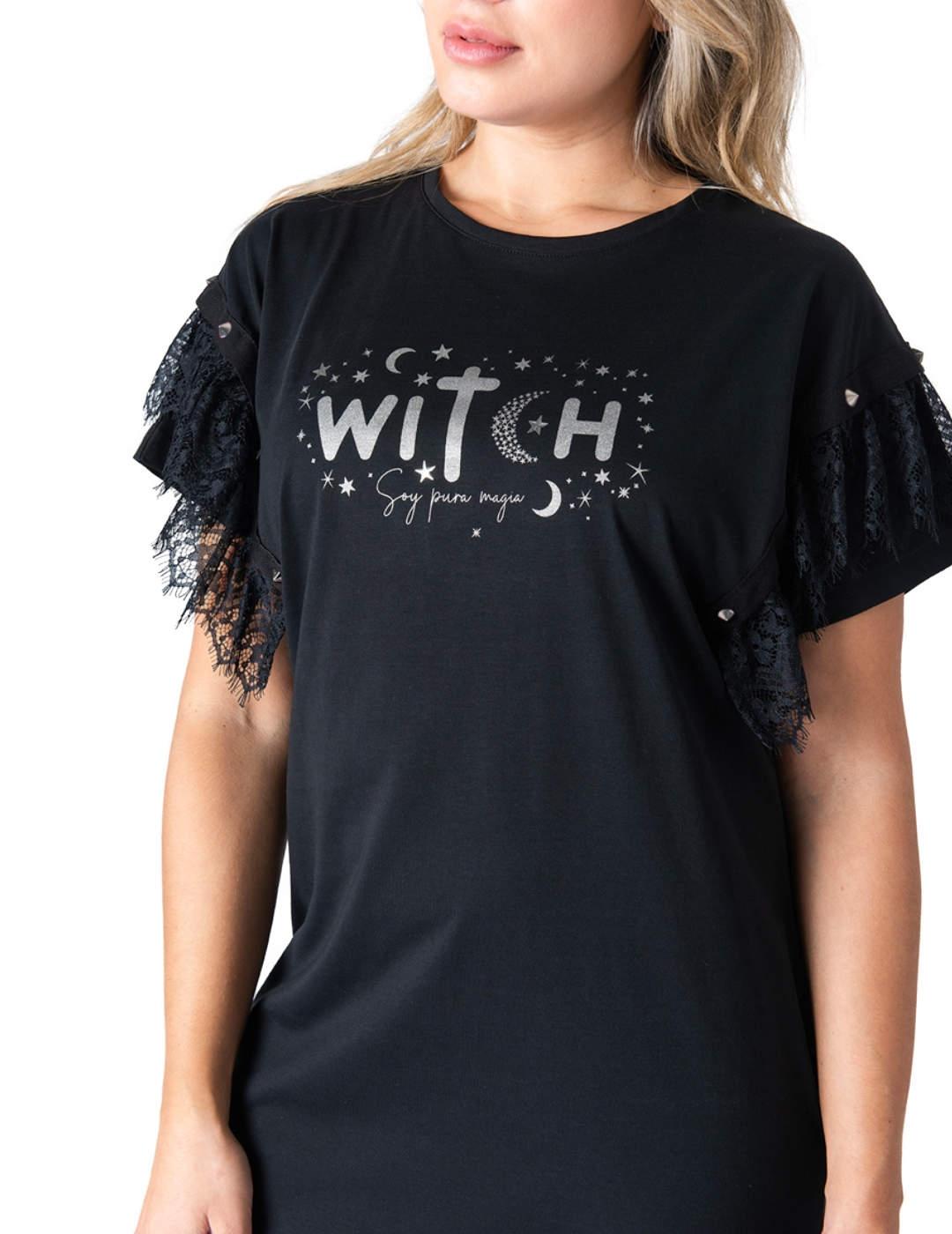 Vestido Animosa Witch negro encaje y manga corta para mujer