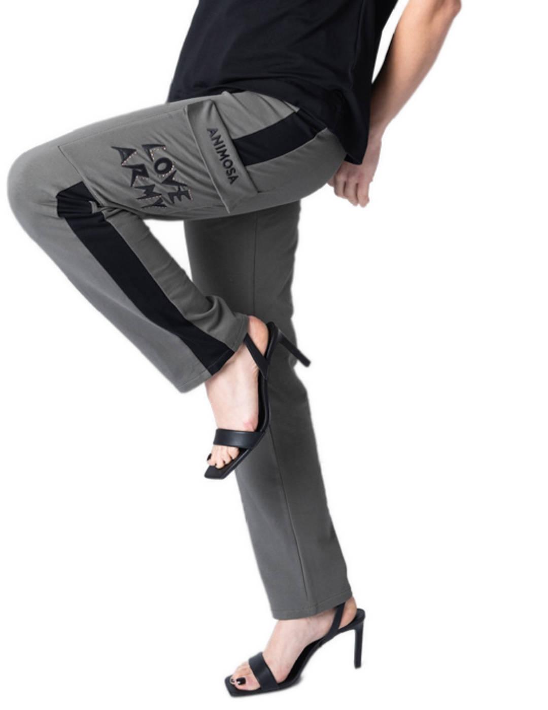 Pantalón Animosa Love army gris y negro para mujer