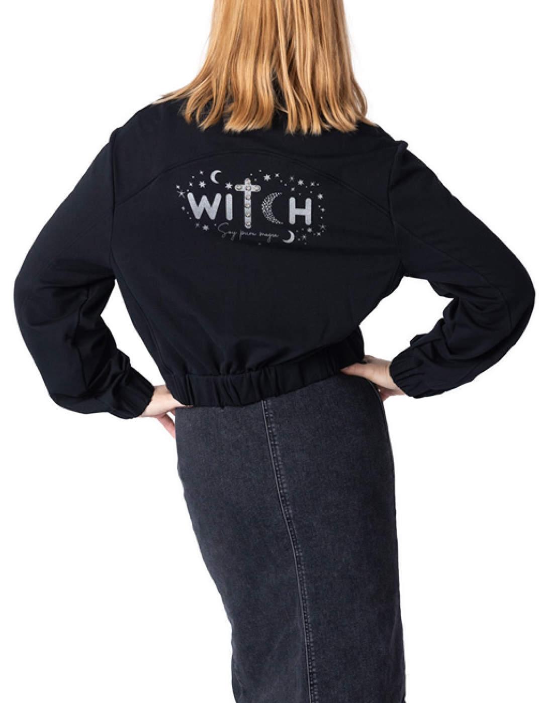 Cazadora bomber Animosa Witch negro bordado para mujer
