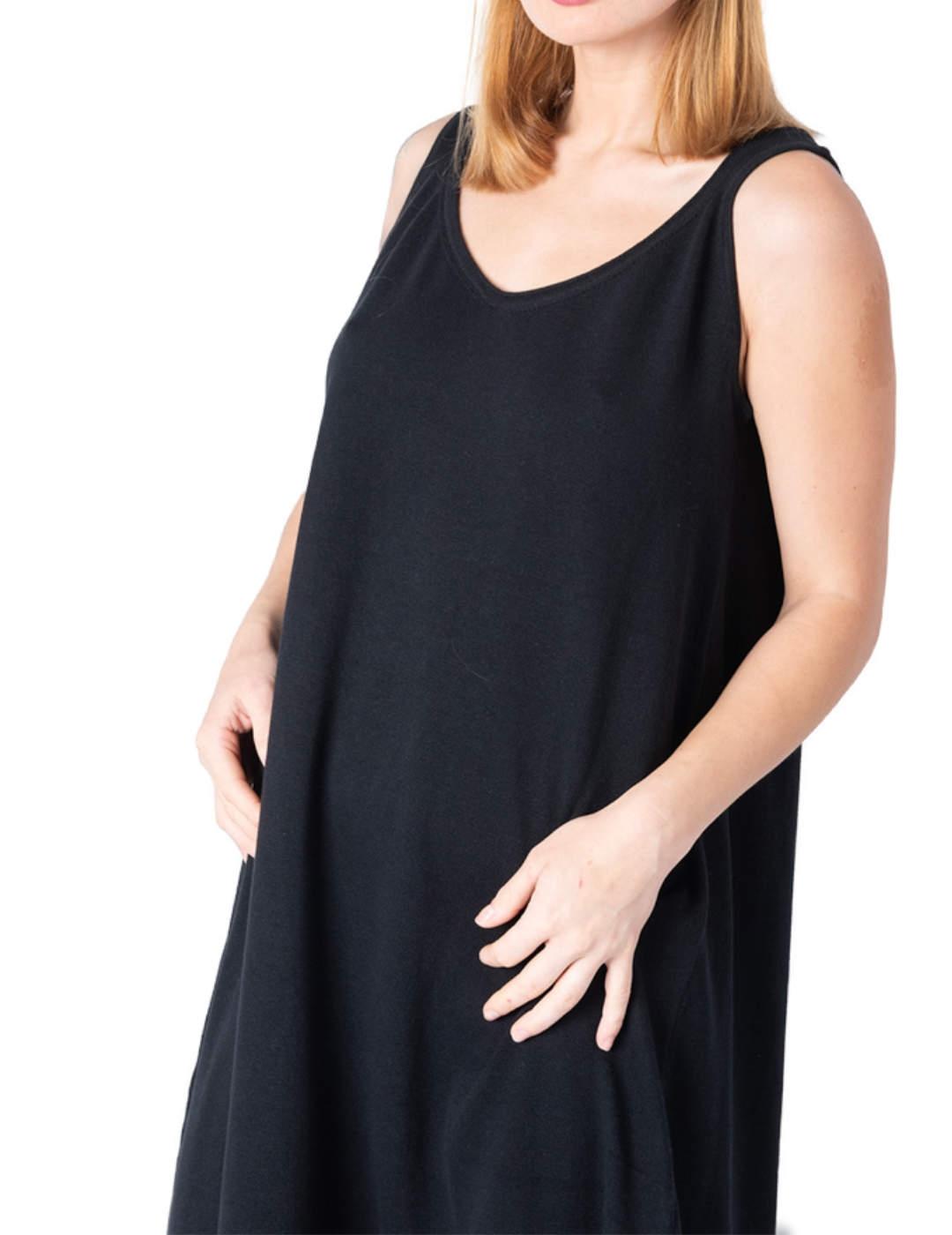 Vestido midi Animosa punto Sor Juana negro estampo de mujer