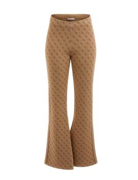 Pantalón punto Guess Lise beige logo acampanado para mujer