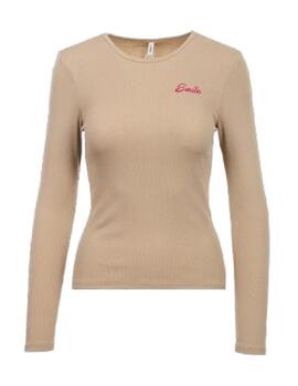 Camiseta Only Betty en beige manga larga para mujer