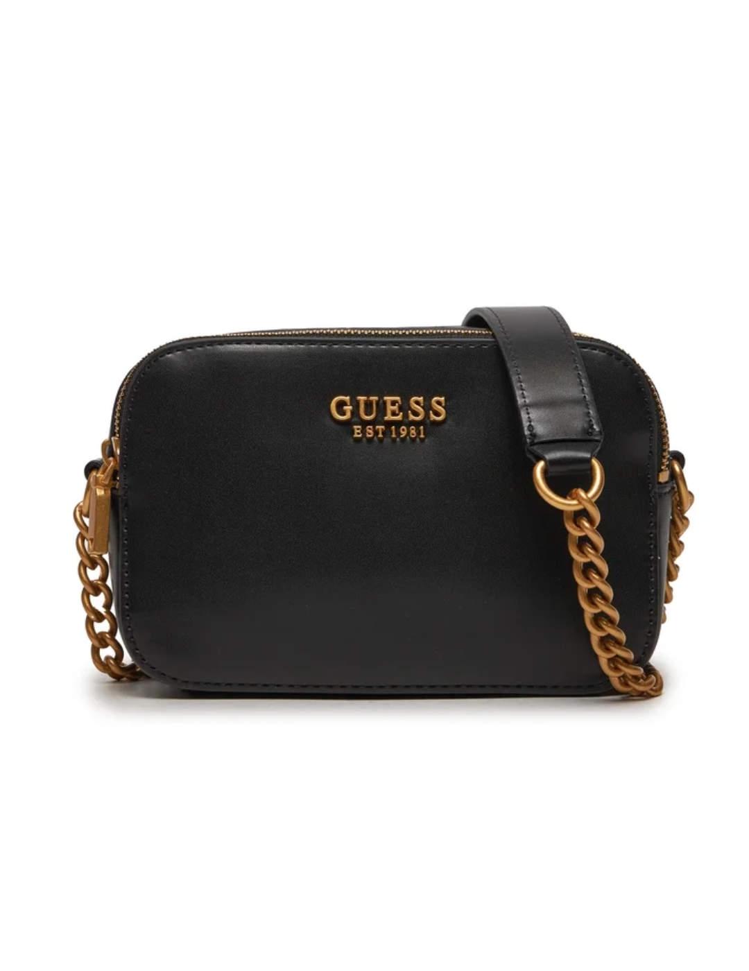 Bolso Guess Sarita Crossbody negro media luna para mujer