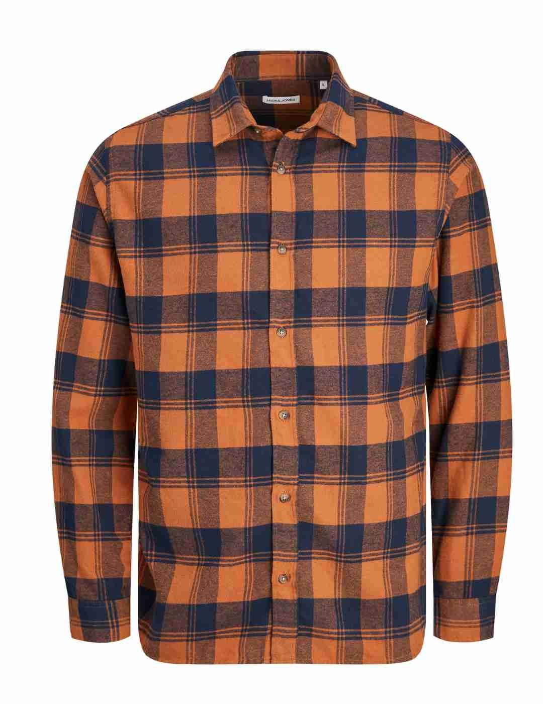 Camisa Jack&Jones Joshua naranja y marino cuadros de hombre