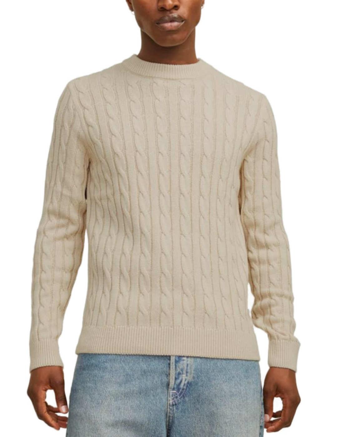 Jersey Jack&Jones Erozz beige trenzado para hombre