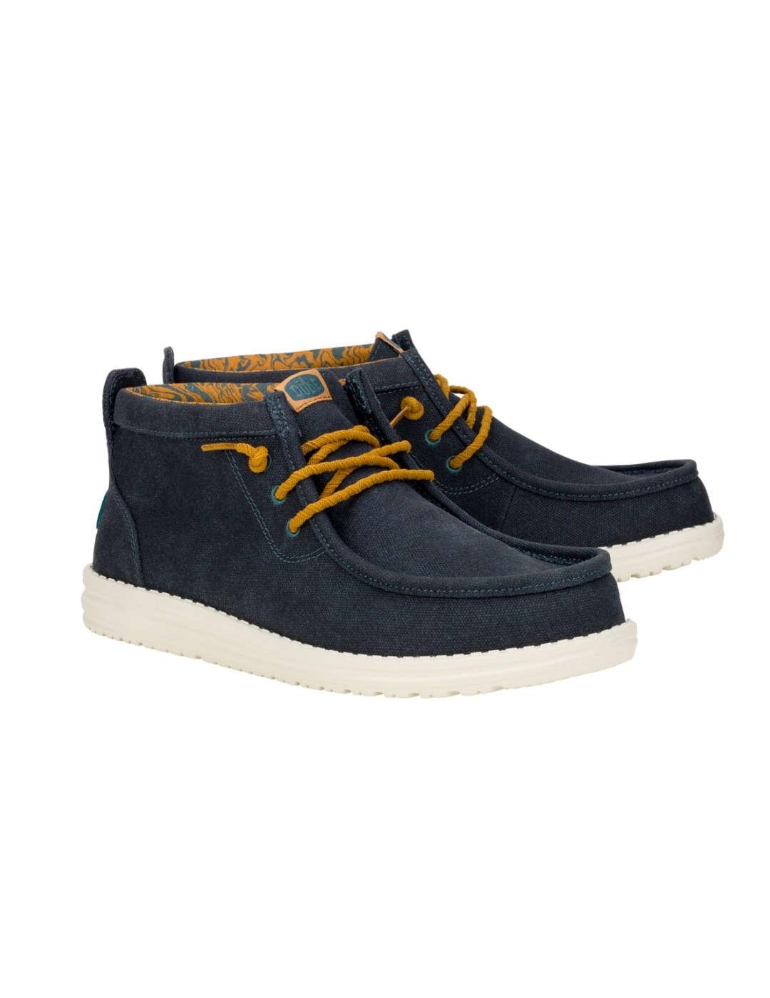 Botín Hey Dude azul marino de lona cordones para hombre