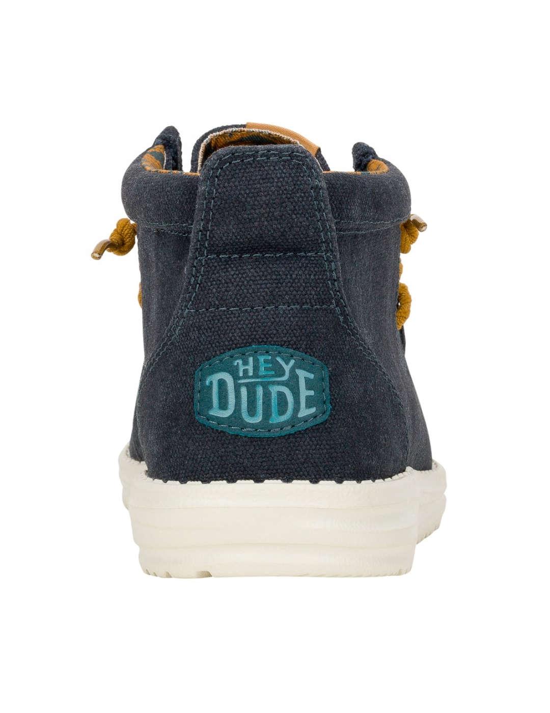 Botín Hey Dude azul marino de lona cordones para hombre