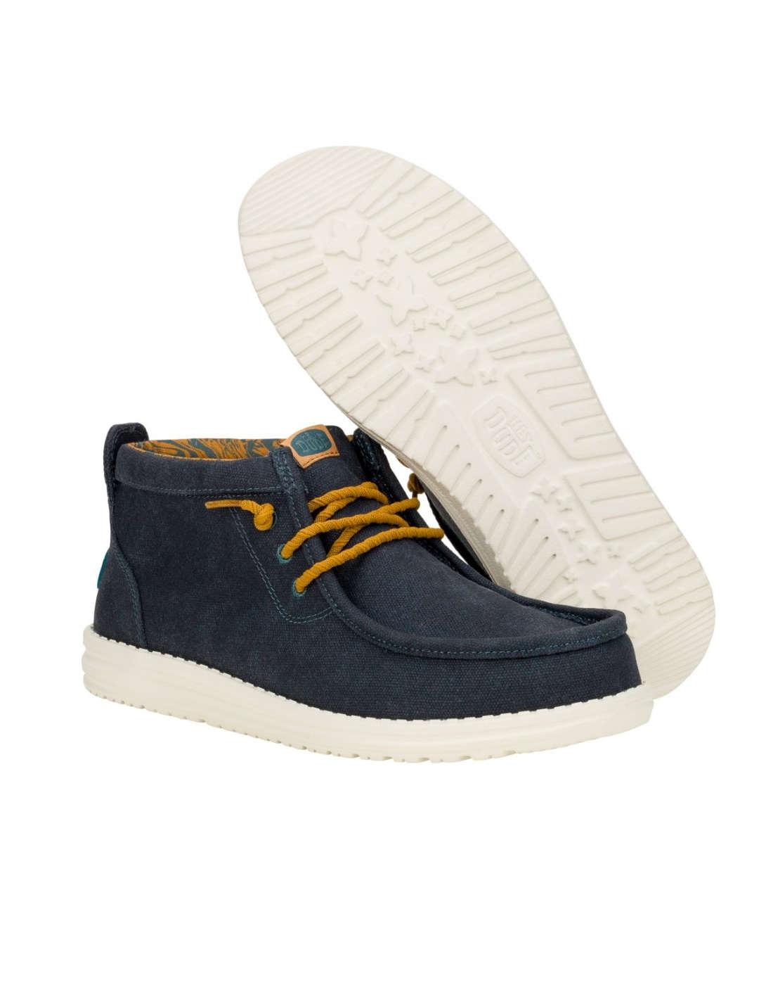 Botín Hey Dude azul marino de lona cordones para hombre