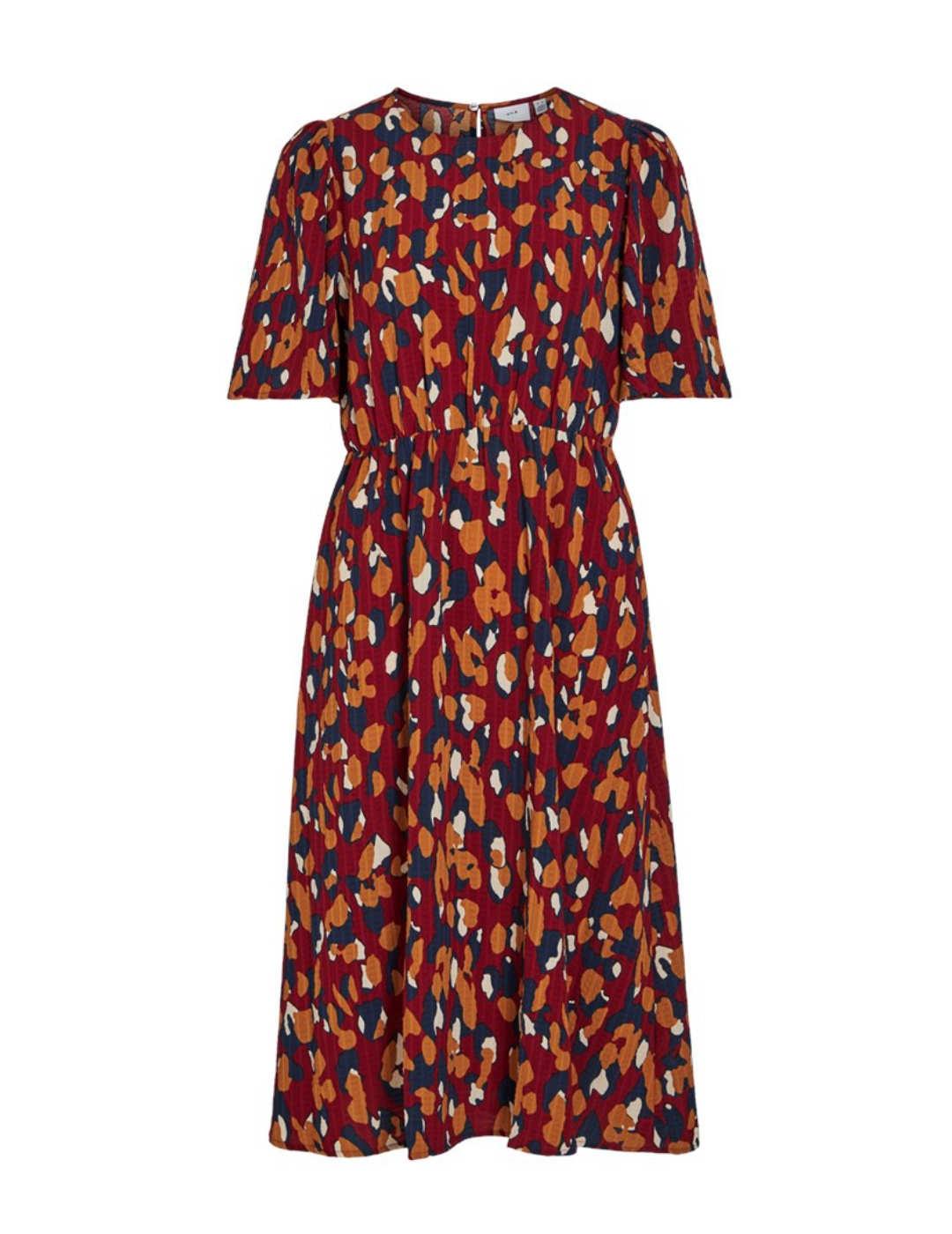 Vestido Vila Lusi midi granate estampado multicolor de mujer