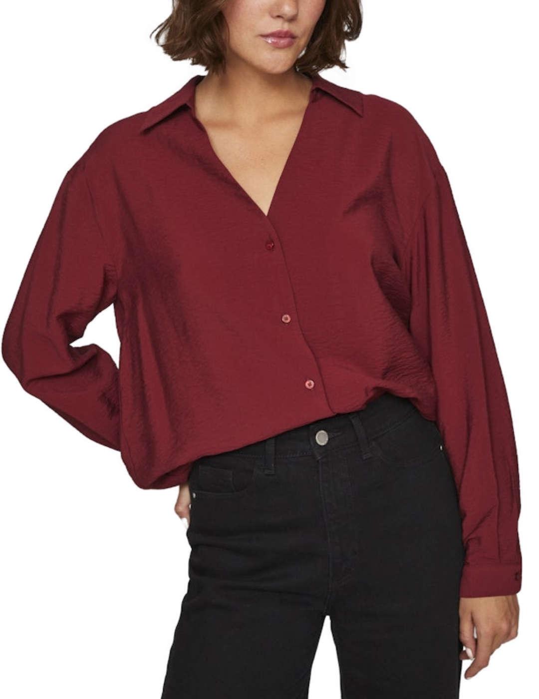 Camisa Vila Domira granate cuello pico efecto arrugado mujer