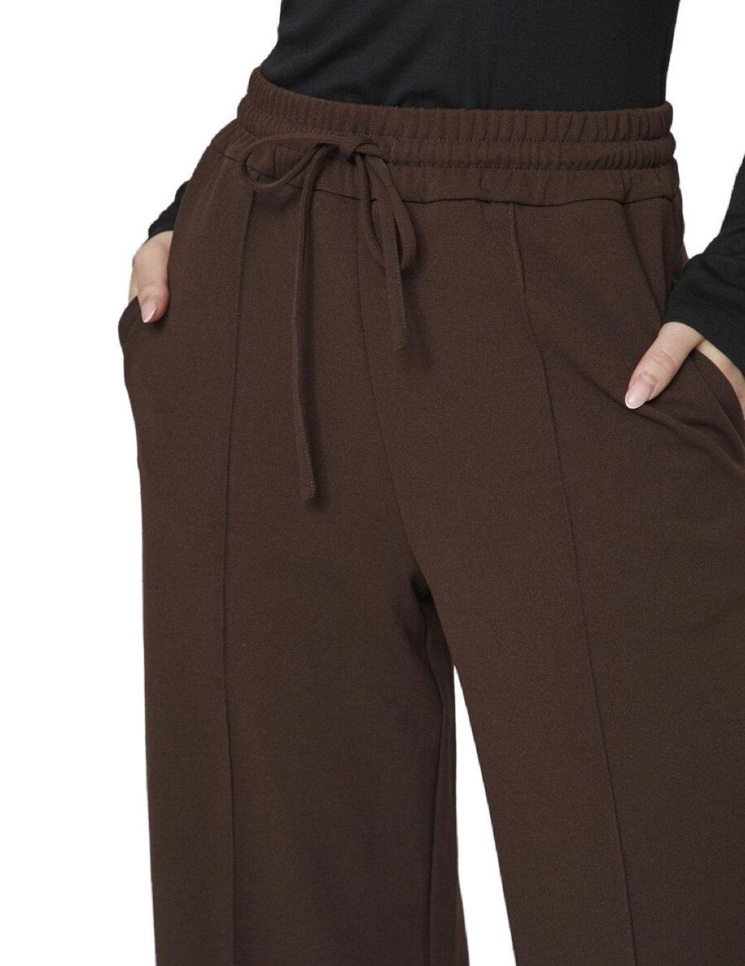 Pantalón de tela Vila Clua marrón wide leg para mujer