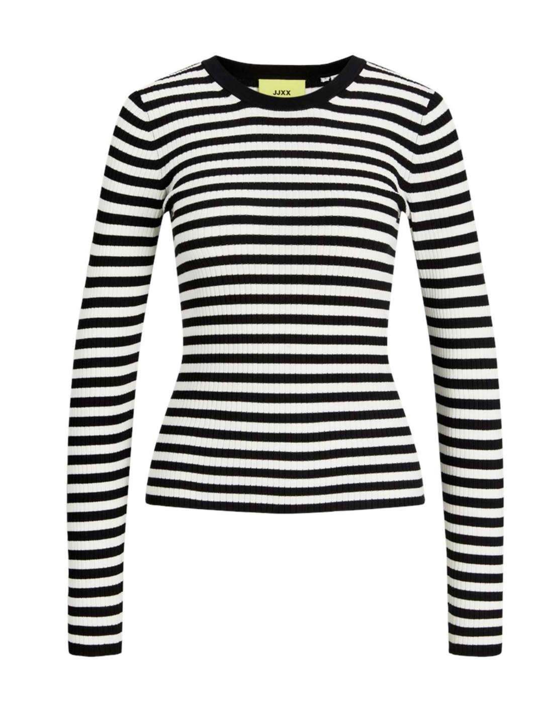 Camiseta JJXX Jodi negro raya blanca de canalé para mujer