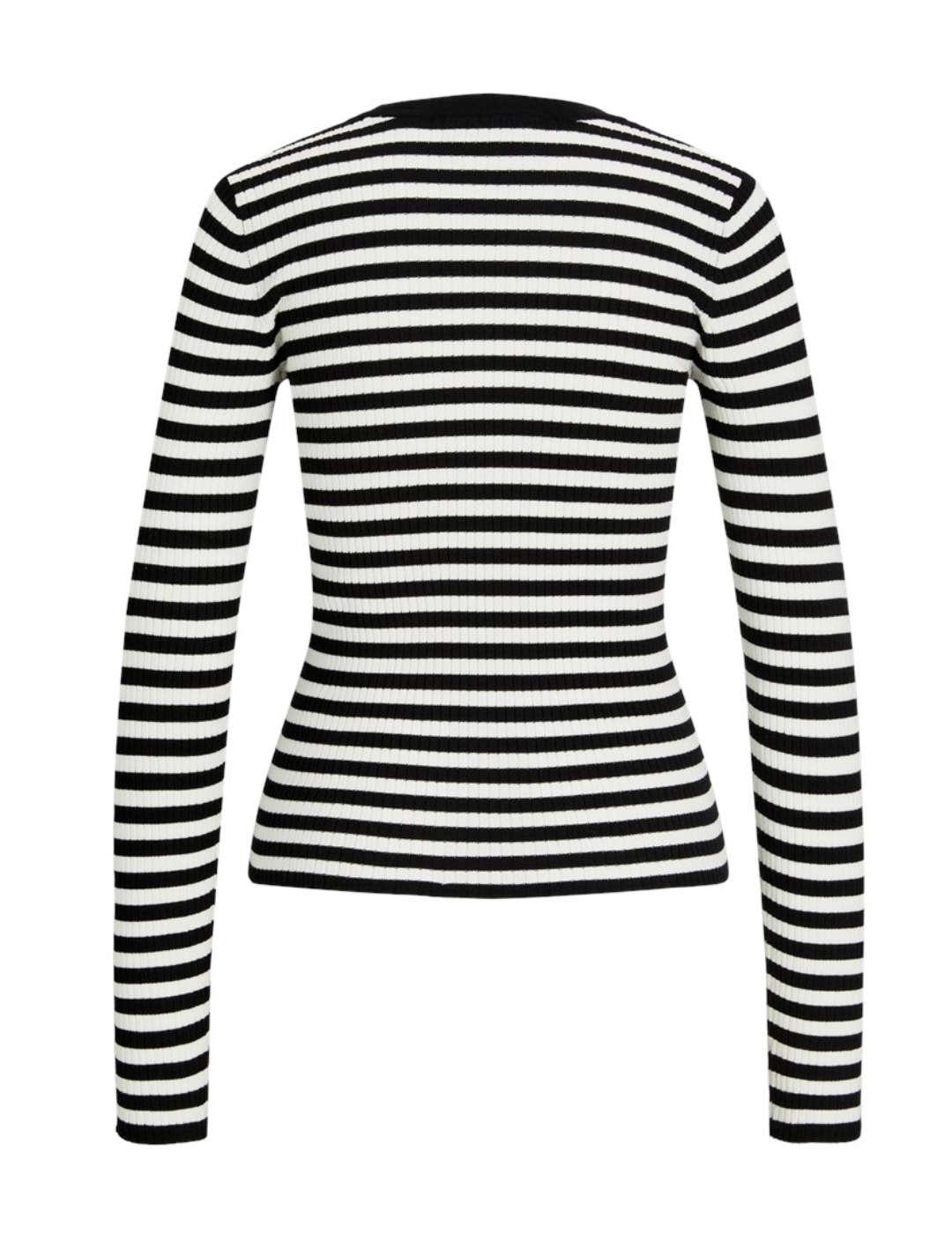 Camiseta JJXX Jodi negro raya blanca de canalé para mujer