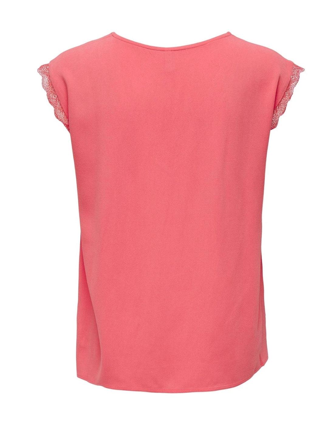 Camiseta Only Jasmina coral manga sisa puntilla para mujer