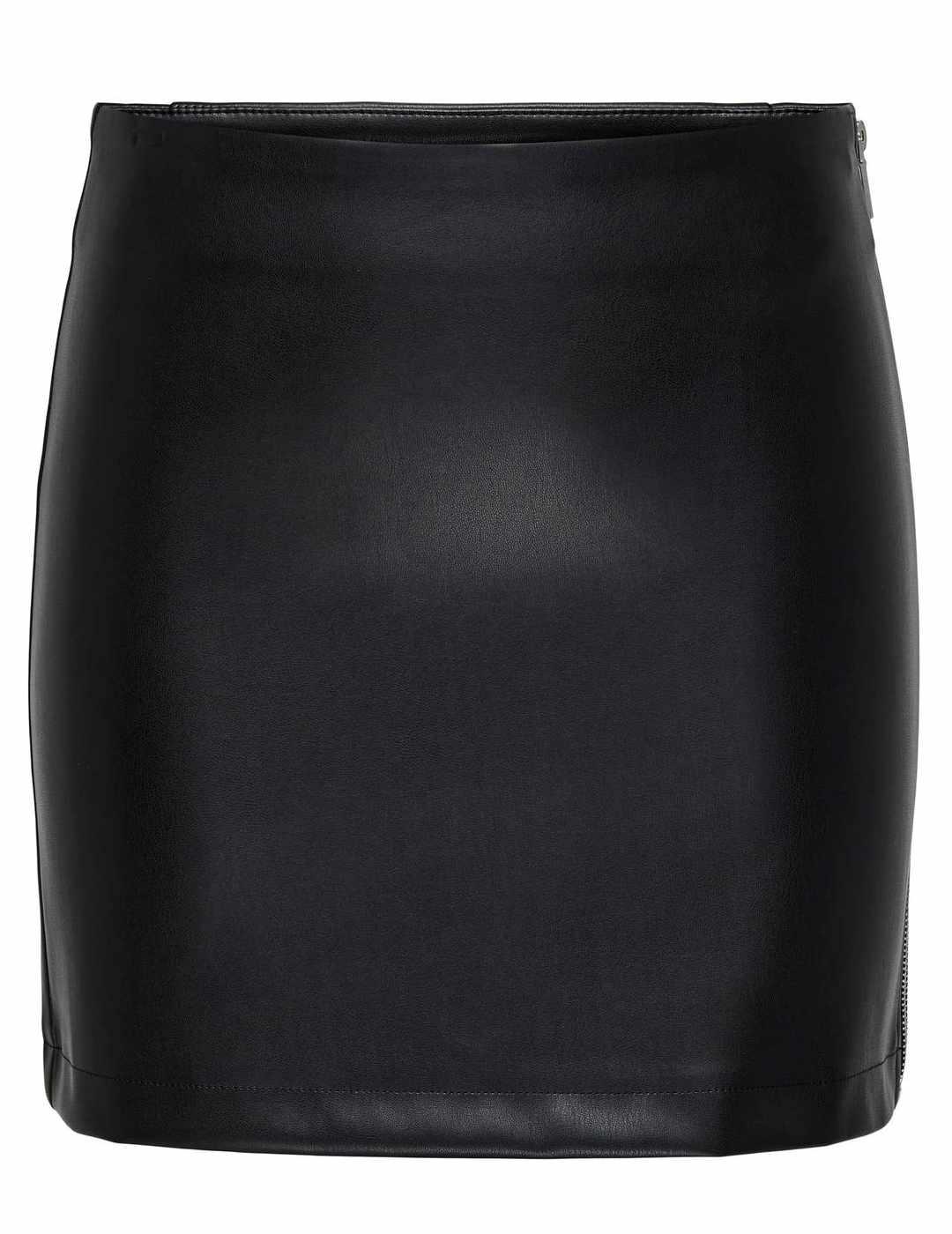 Falda mini Only Miri cuero negro cremallera para mujer