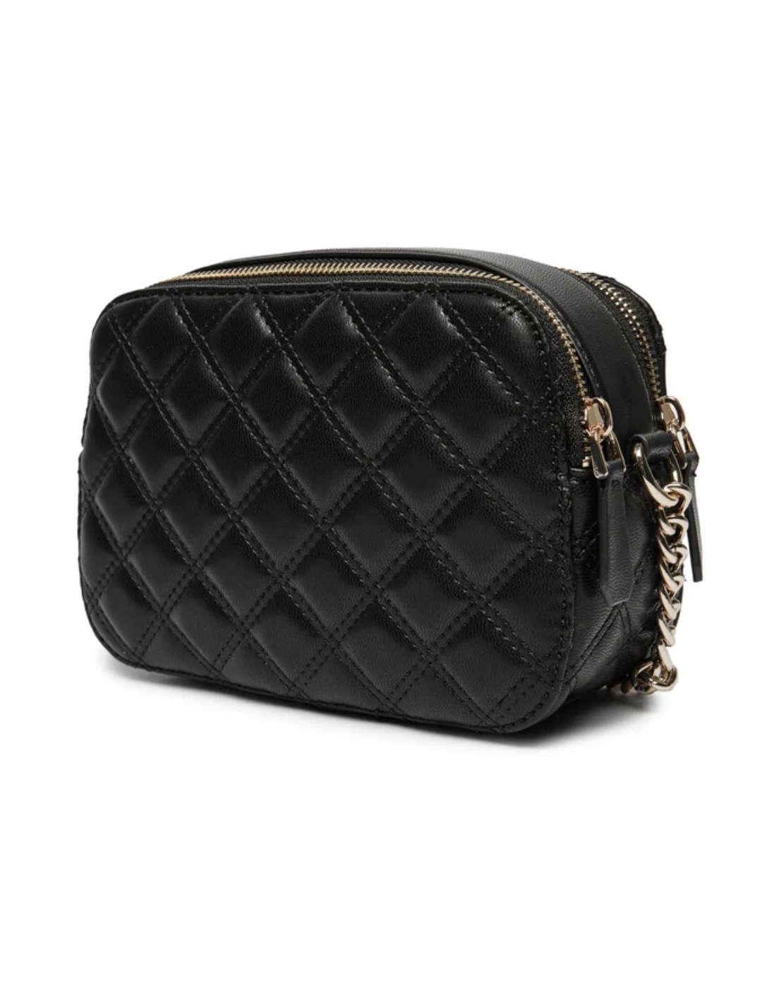 Bolso bandolera Guess Giully Camera negro guateado de mujer