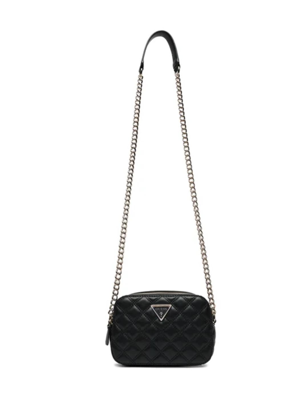 Bolso bandolera Guess Giully Camera negro guateado de mujer