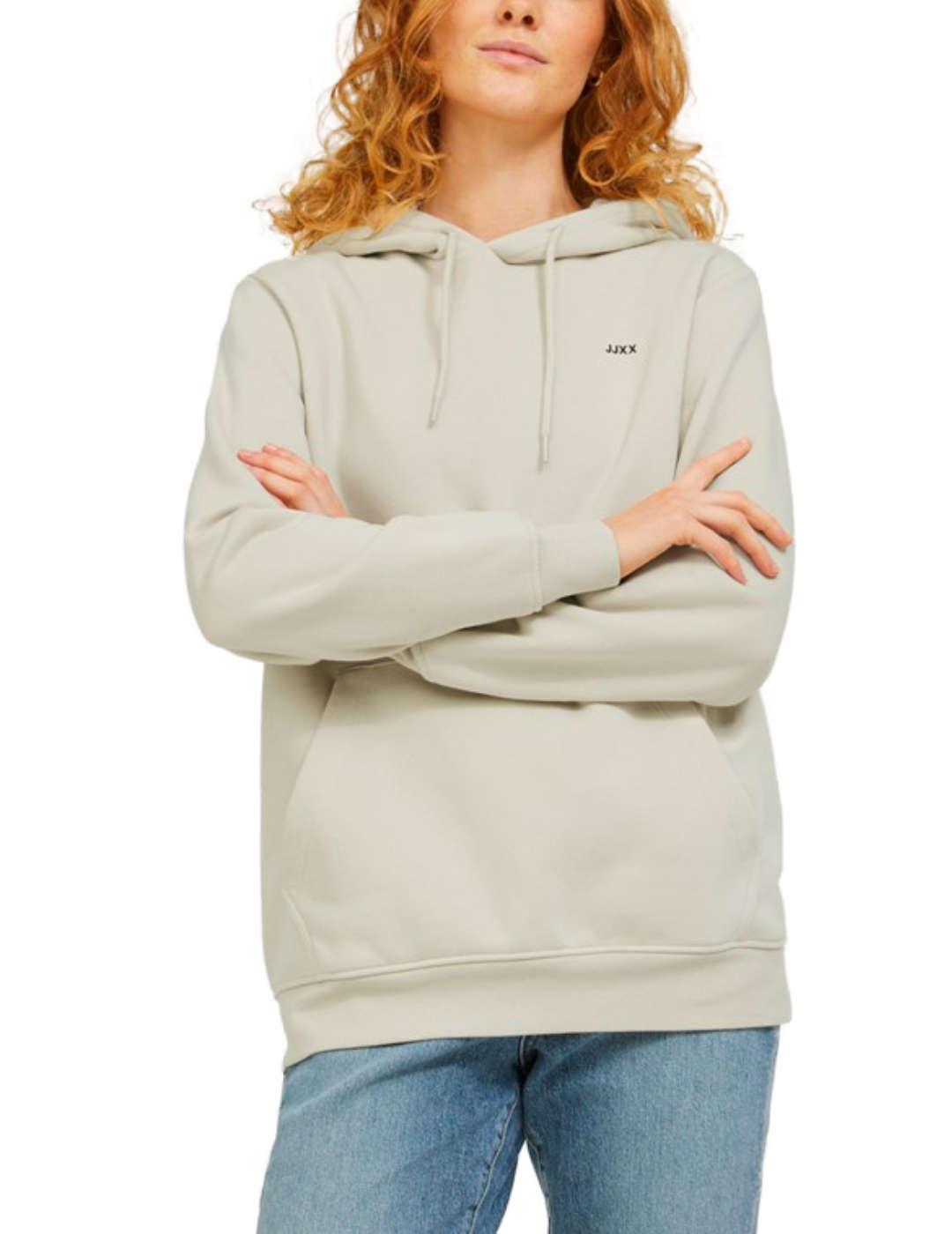 Sudadera básica JJXX Abbie beige con capucha para mujer