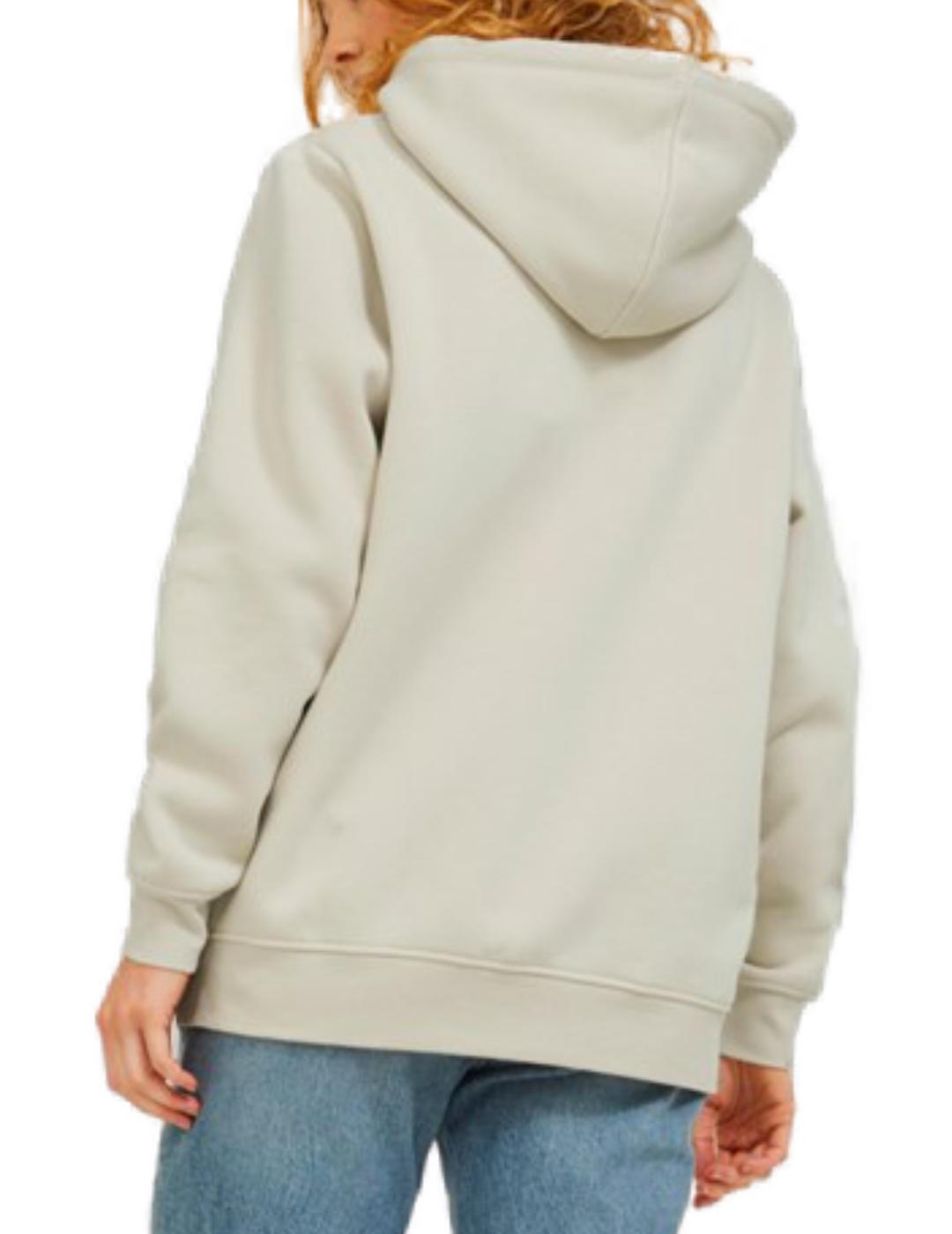 Sudadera básica JJXX Abbie beige con capucha para mujer