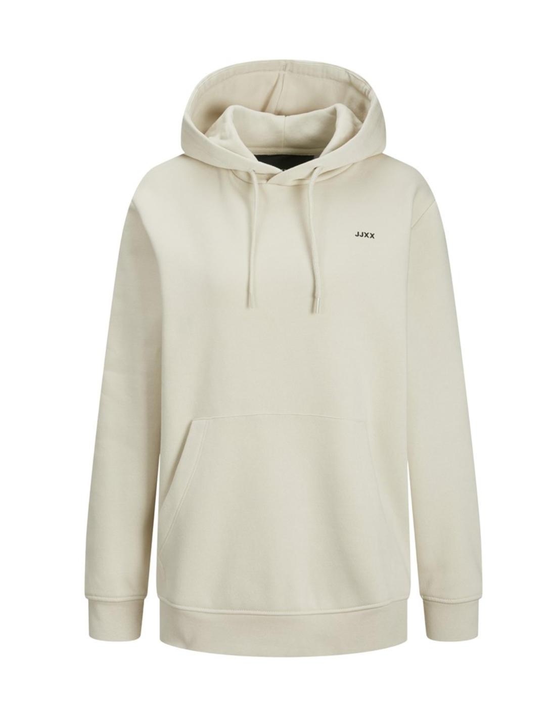 Sudadera básica JJXX Abbie beige con capucha para mujer