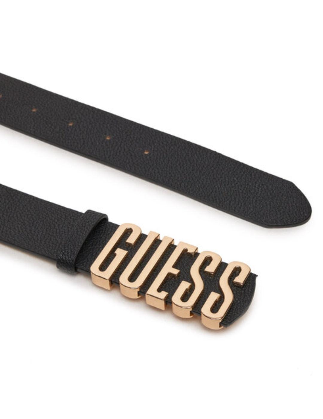 Cinturón Guess Meridian negro logotipo dorado para mujer