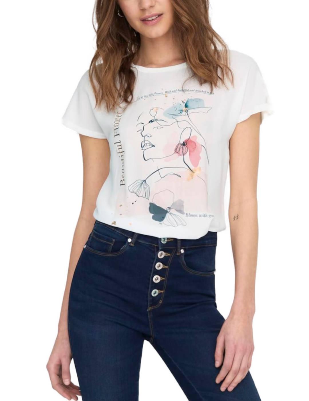 Camiseta Only Flora blanca manga corta estampado para mujer