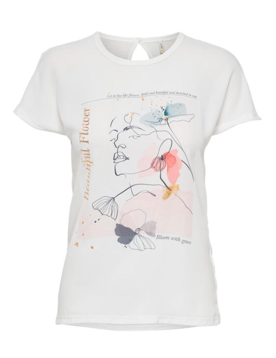 Camiseta Only Flora blanca manga corta estampado para mujer