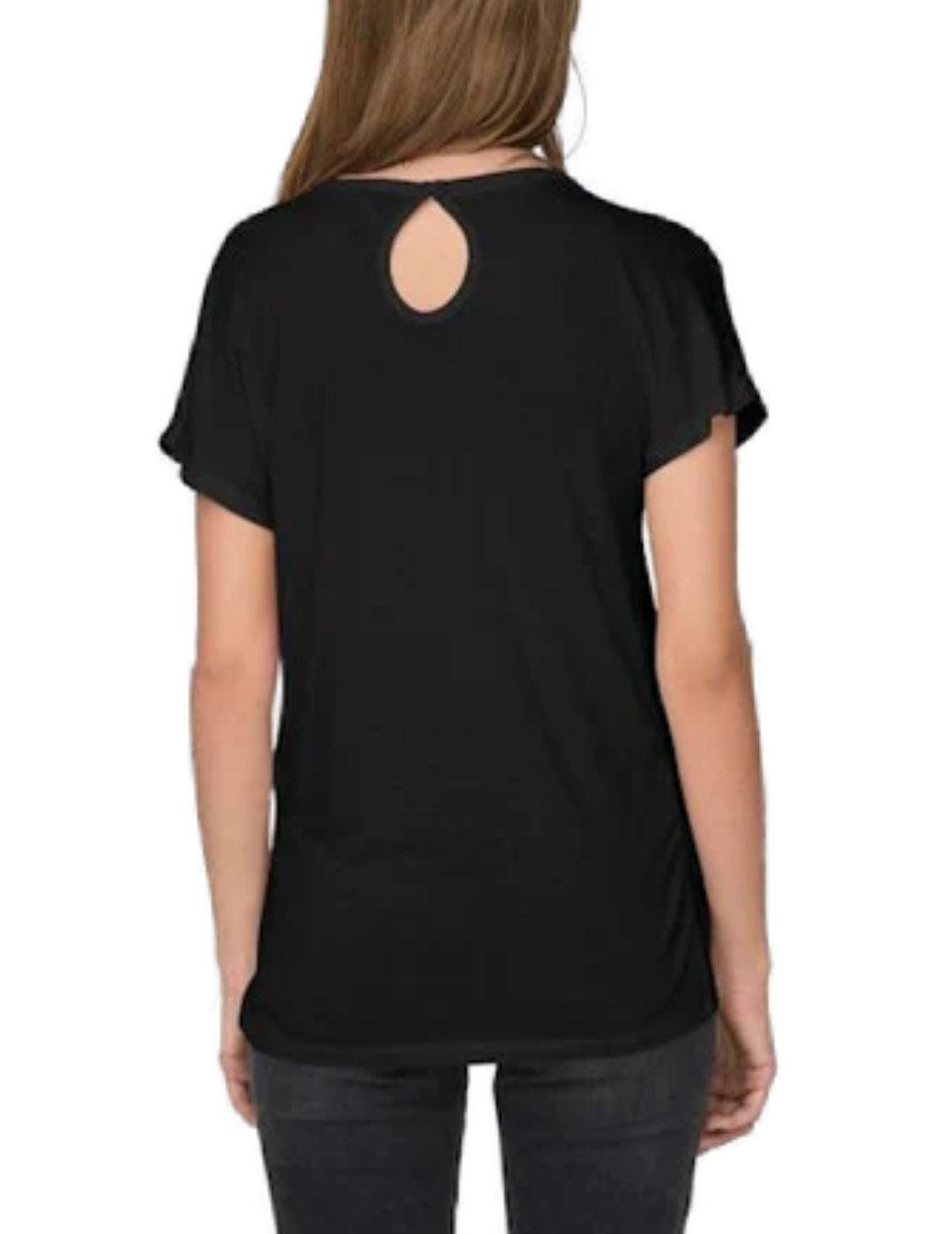 Camiseta Only Flora negra manga corta estampado para mujer