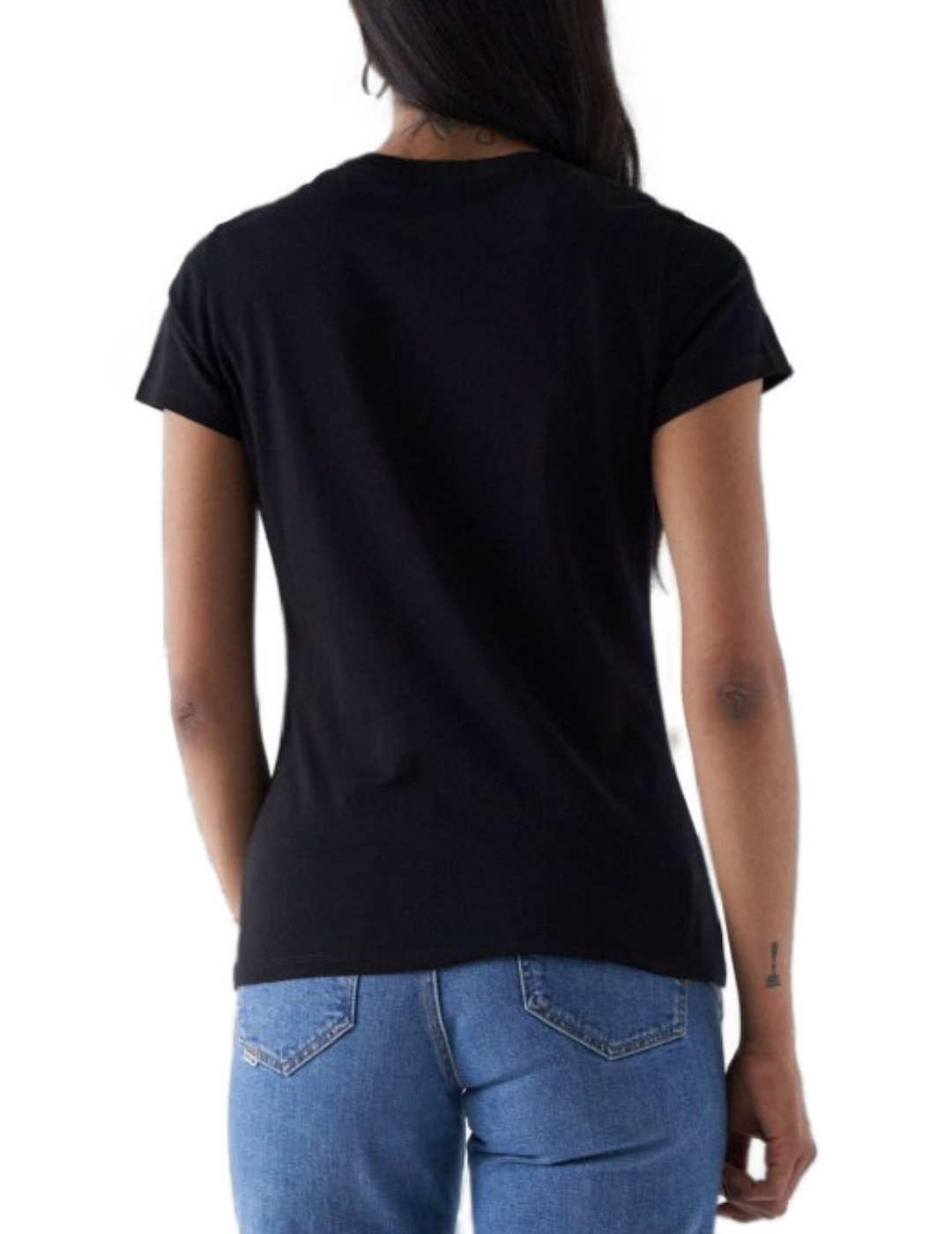 Camiseta Salsa con branding negra manga corta para mujer