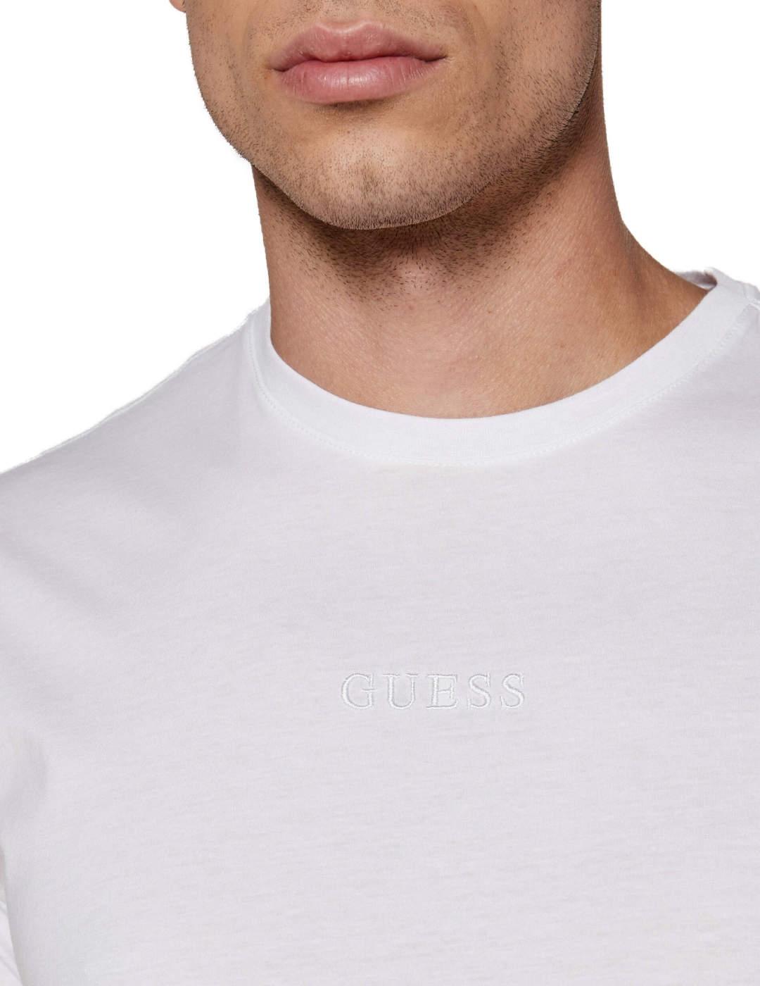 Camiseta básica Guess Pima blanco logo manga corta de hombre