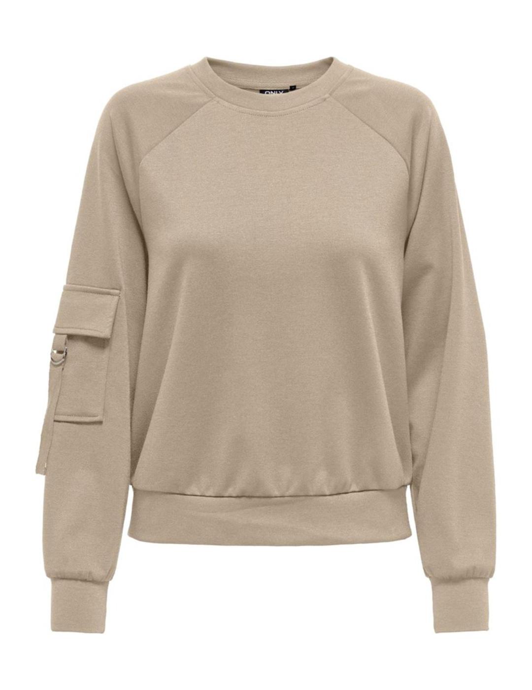 Sudadera Only Corinne beige tipo cargo para mujer