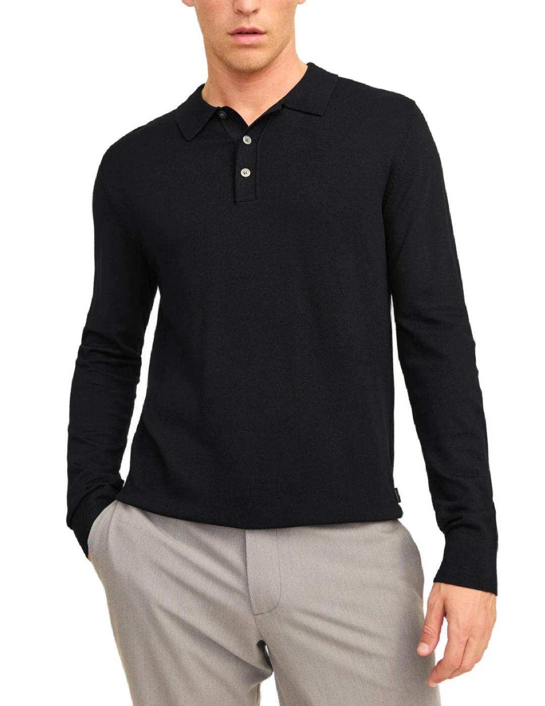 Polo de punto Jack&Jones Blawilliam negro manga larga hombre