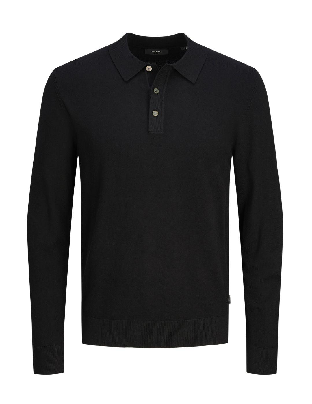 Polo de punto Jack&Jones Blawilliam negro manga larga hombre