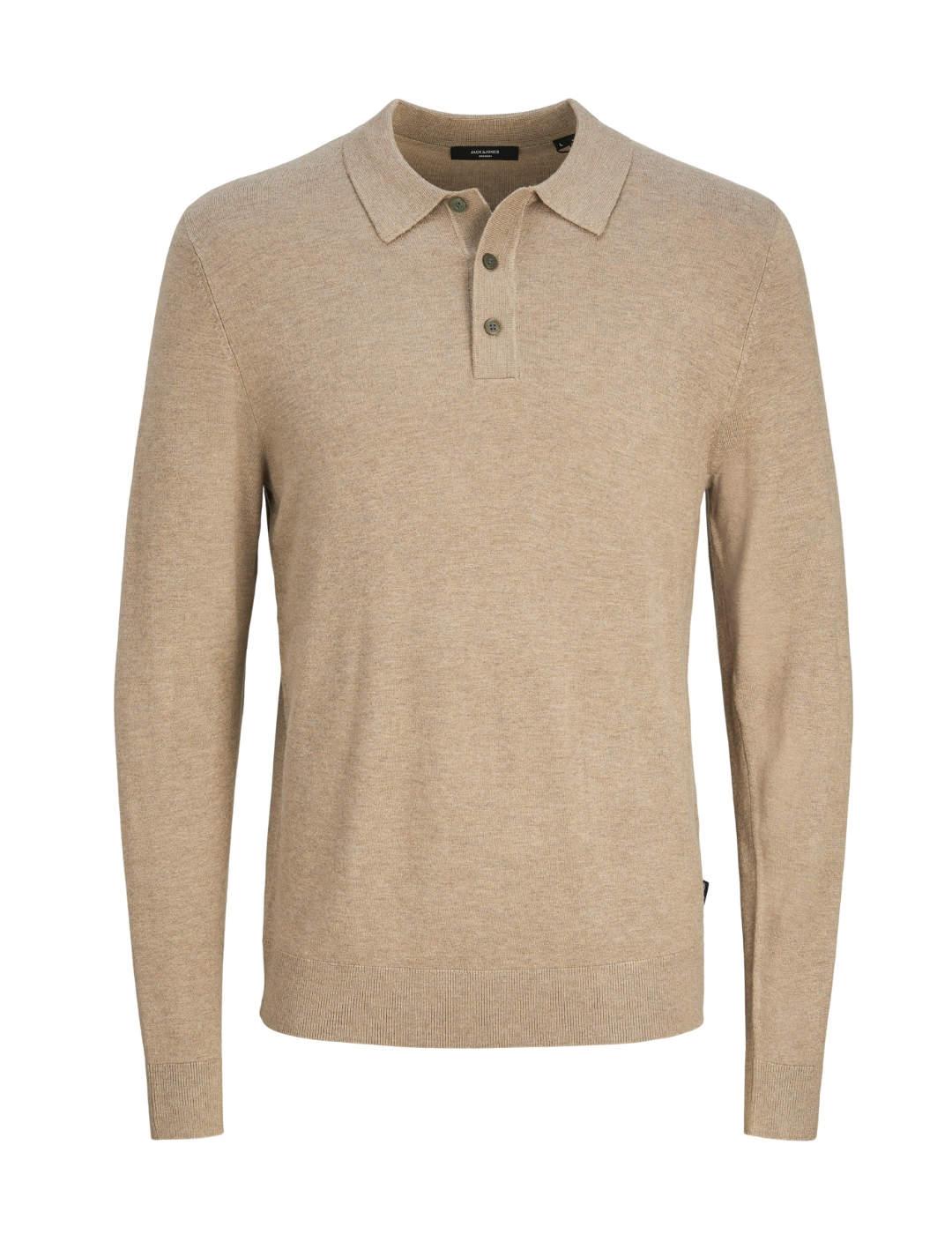 Polo de punto Jack&Jones Blawilliam beige manga larga hombre