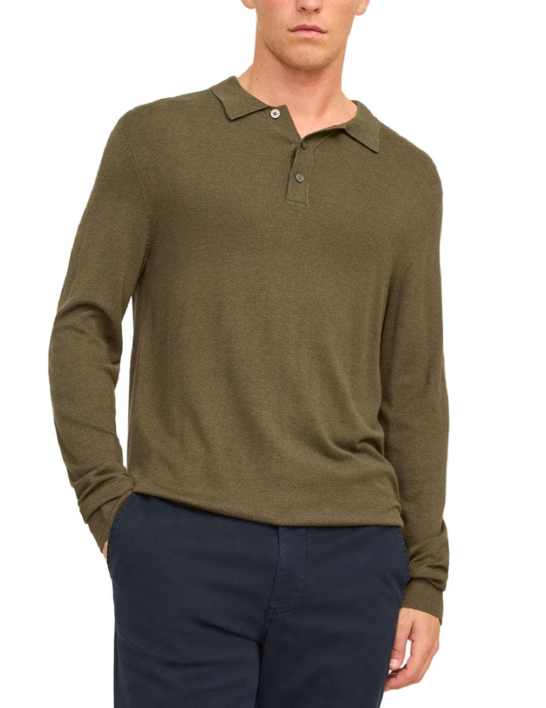 Polo de punto Jack&Jones Blawilliam verde manga larga hombre