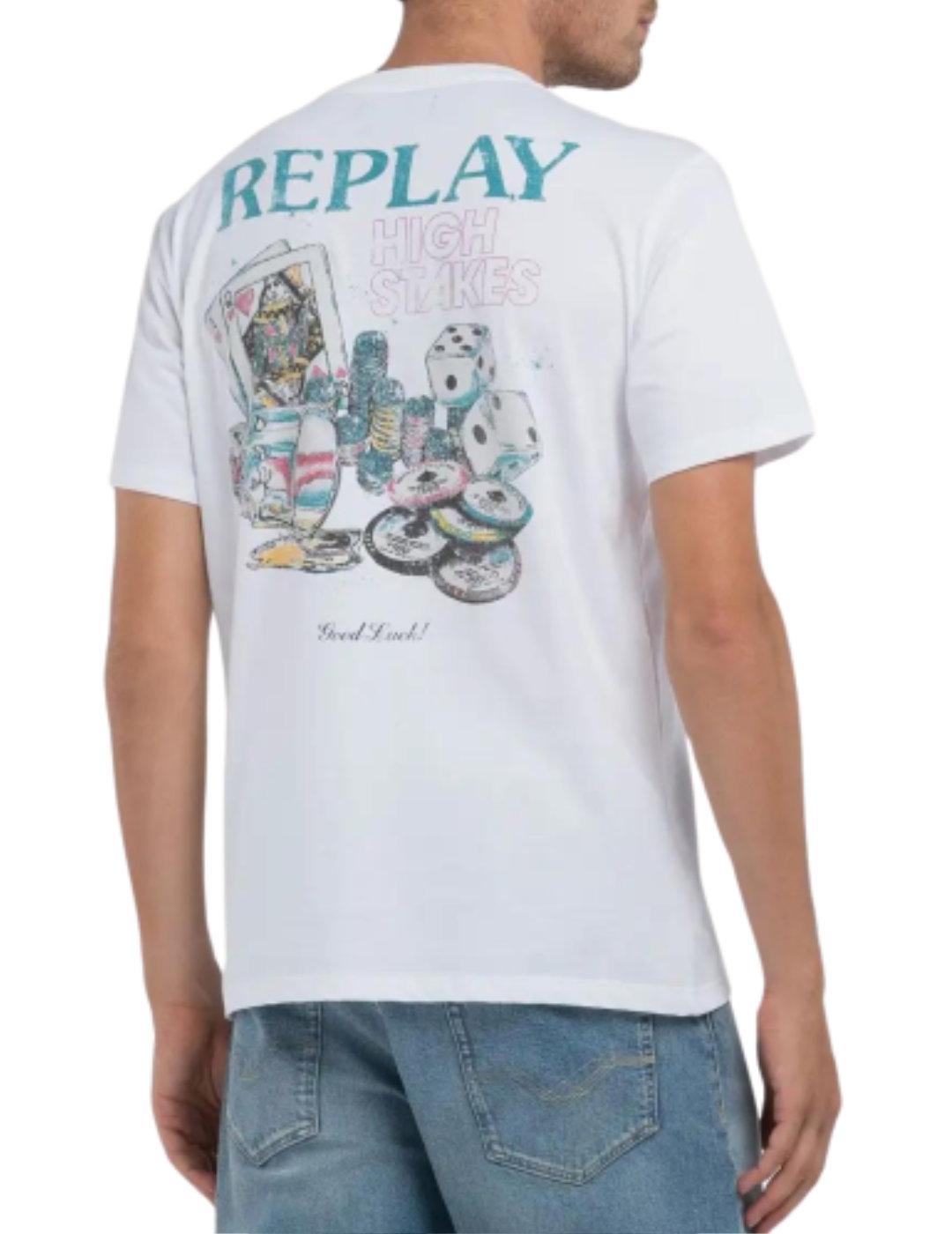 Camiseta Replay blanca dibujo espalda manga corta de hombre