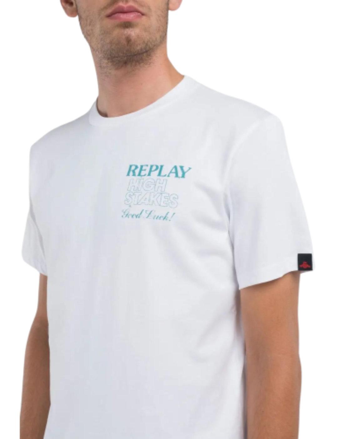 Camiseta Replay blanca dibujo espalda manga corta de hombre