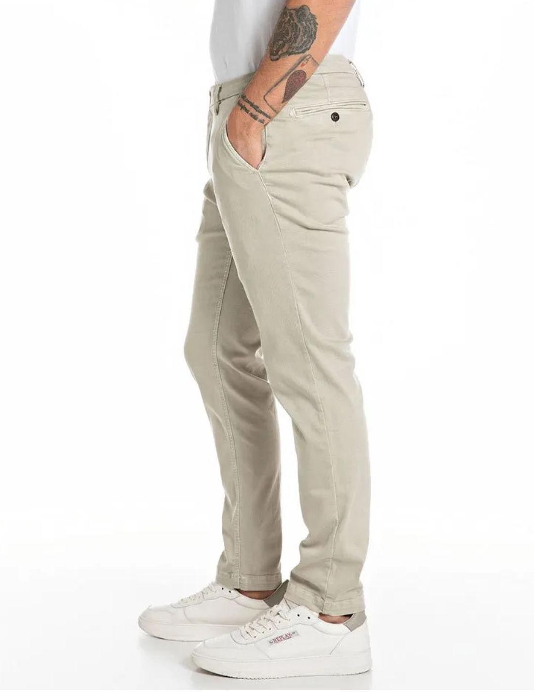 Pantalón chino Replay Zeumar crudo slim fit para hombre