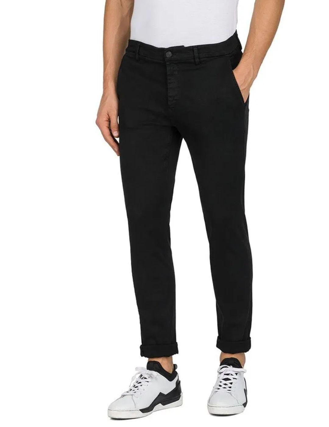 Pantalón chino Replay Zeumar negro slim fit para hombre