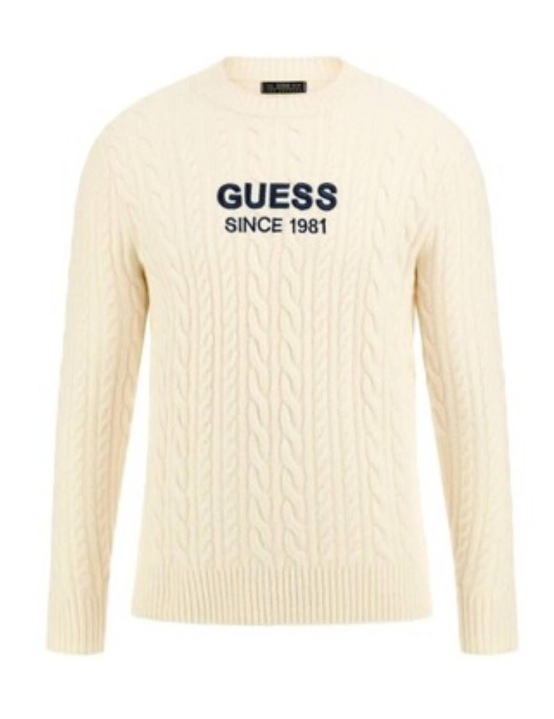 Jersey de lana Guess Cable crudo trenzado para hombre