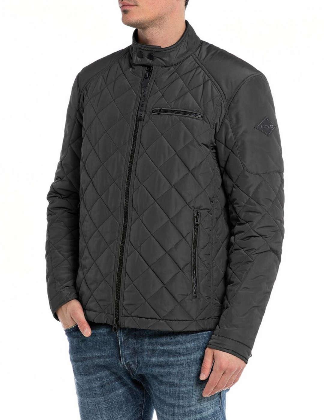 Chaqueta Replay acolchada cierre cremallera negra de hombre